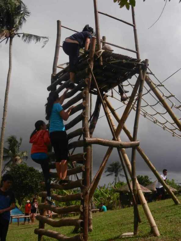Go girls! Bamboo Wall Climb...